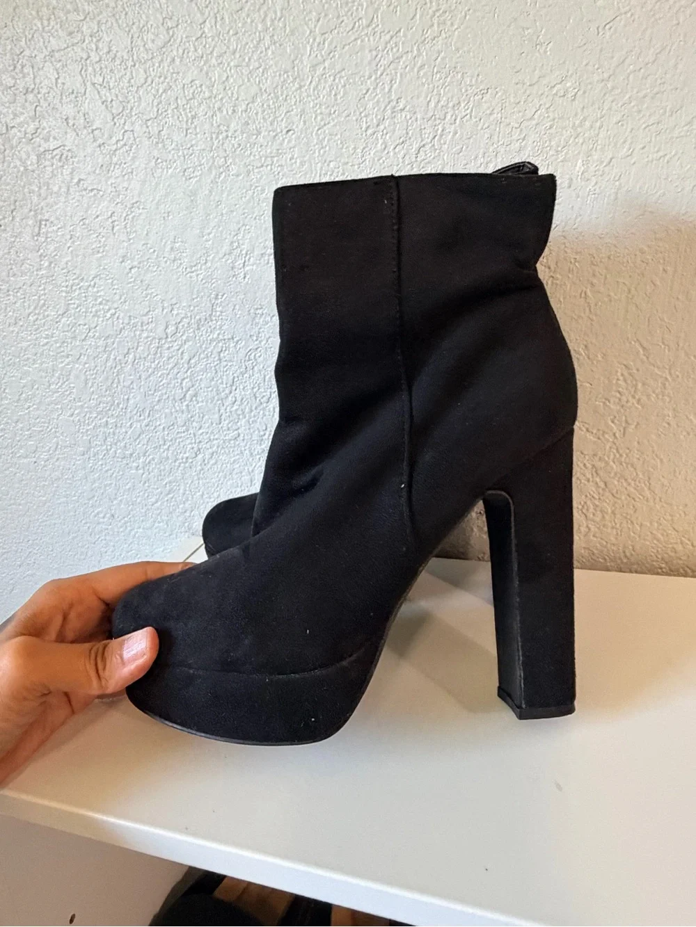 Black Platform Suede Ankle Boots - Women's High Heel Bootie